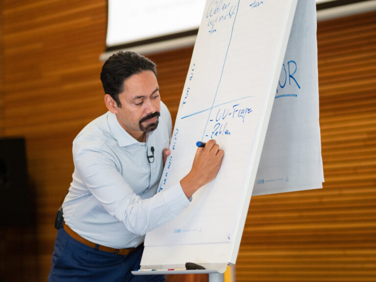 Workshop Change, KI, Führung Kishor Sridhar am Flipchart